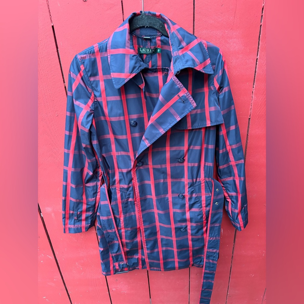 Ralph Lauren Navy and Red Checkered Coat